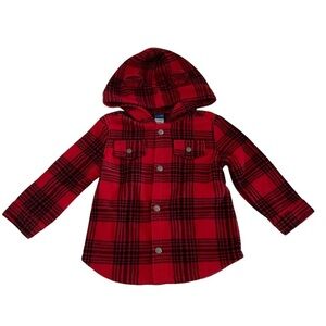 Old Navy Red & Black Plaid Snap Button Hooded Jacket Baby Girl 18-24 Months